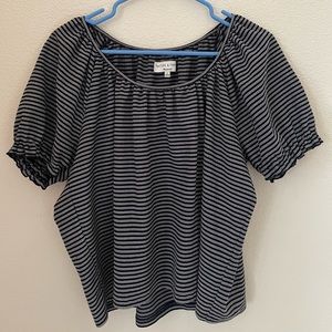Madewell: Navy Blue Texture & Thread Peasant Top (Excellent Condition)
